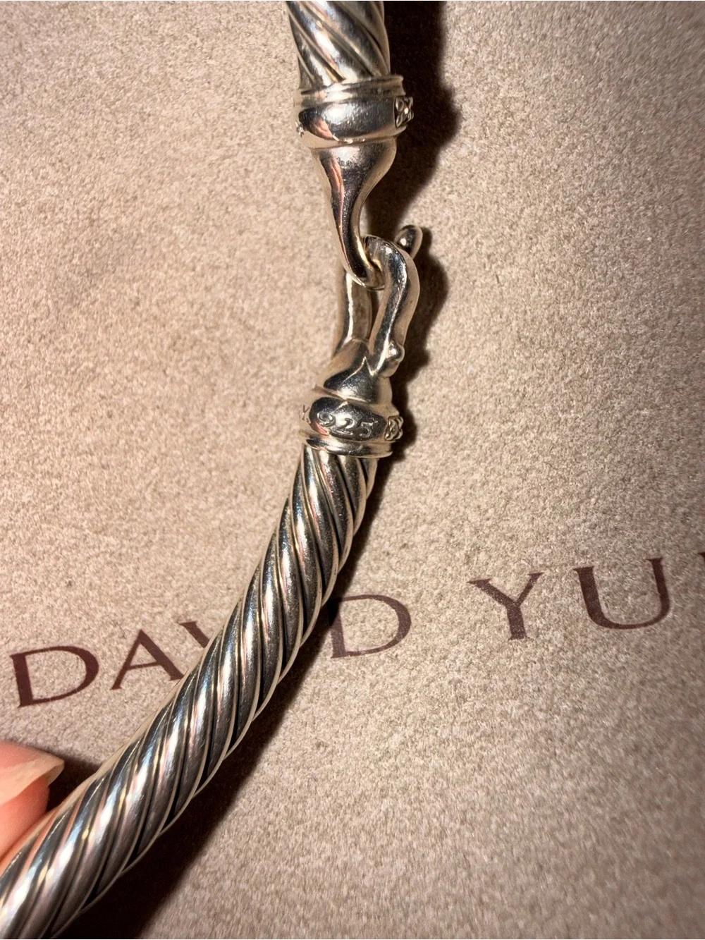 David Yurman Silver Twisted Cable Bracelet with Hook Clasp
